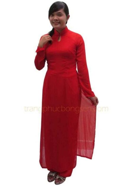 Áo dài voan cổ giọt nước màu đỏ
