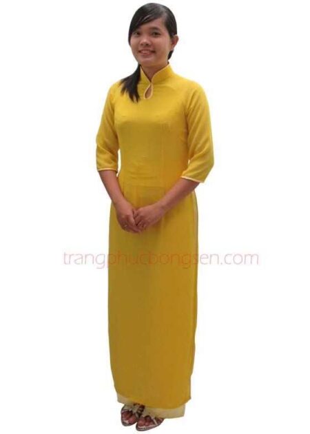 Áo dài voan cổ giọt nước màu vàng
