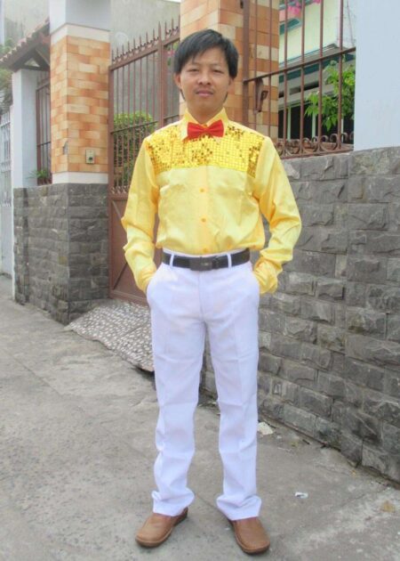 Áo sơ mi nam màu vàng phối kim sa