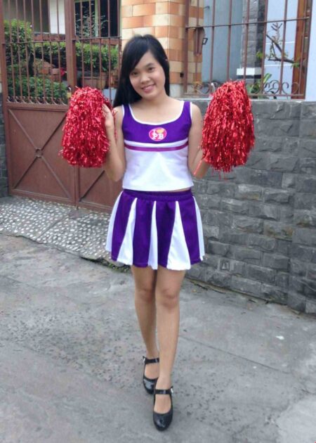 Áo váy múa cổ động trắng phối tím