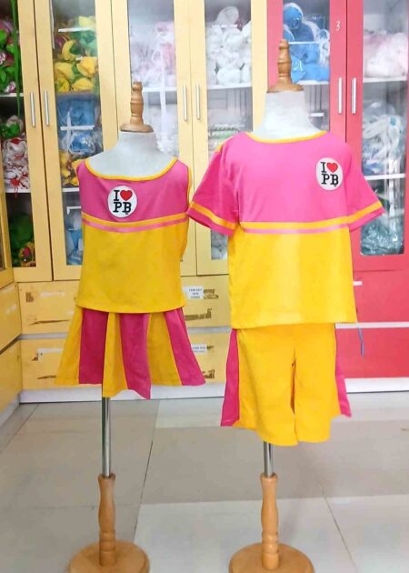 Áo váy múa cổ động vàng phối hồng