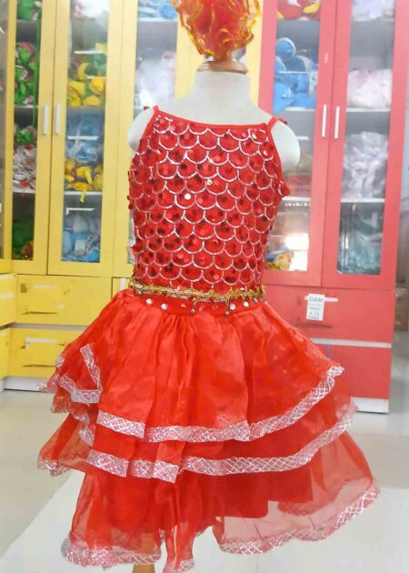 Áo váy múa trẻ em kim sa đỏ váy 3 tầng đính đá