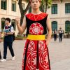 Âu Lạc nam màu đen viền đỏ, đai nhiều tà