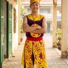 Trang phục Âu Lạc nam màu tím viền vàng, đai nhiều tà