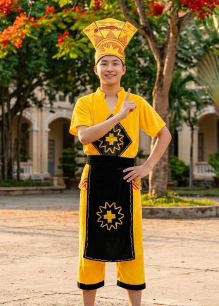 Trang phục Âu Lạc nam nhung vàng có tay