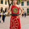 Âu Lạc nhung đỏ chéo vai tà dài