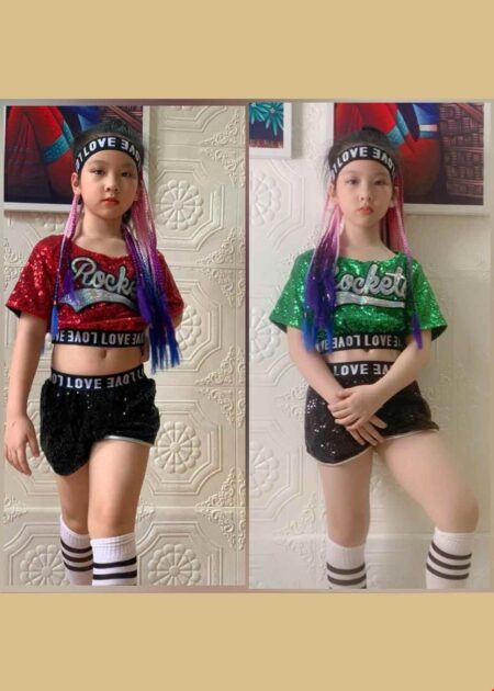 Bộ áo quần nhảy cổ động áo quần kim sa bím tóc trẻ em