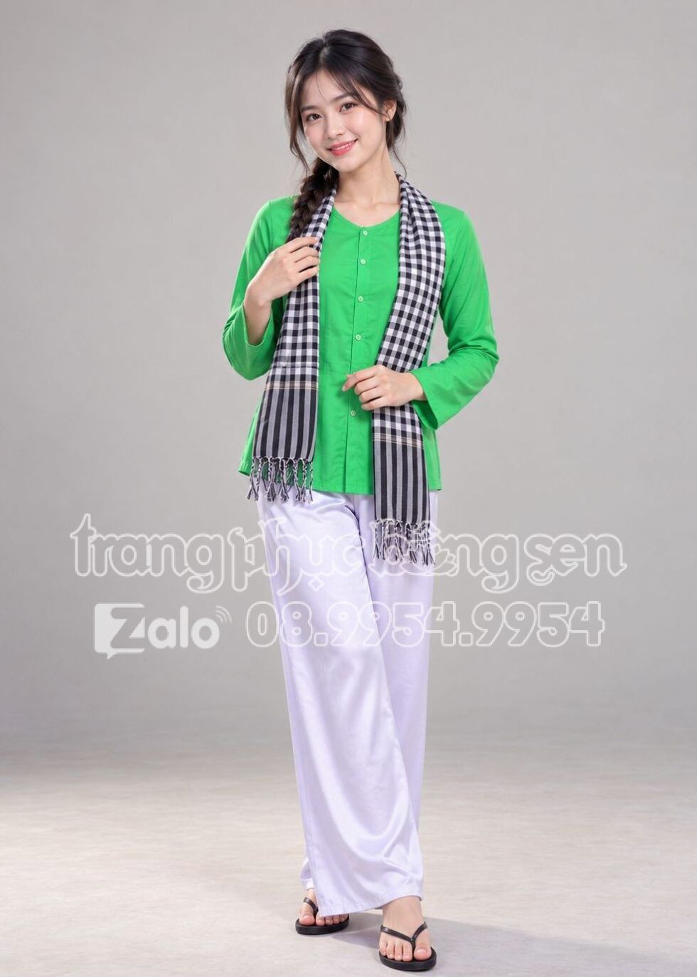 Bà ba nữ voan màu xanh lá - mướn đồ bà ba TPHCM