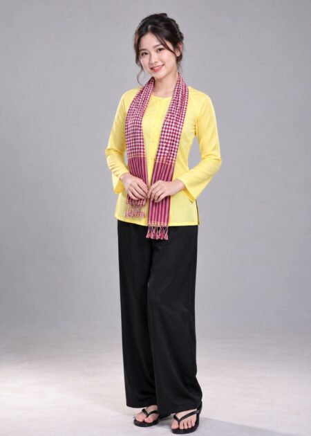 Đồ bà ba chiffon màu vàng - thuê áo bà ba TPHCM