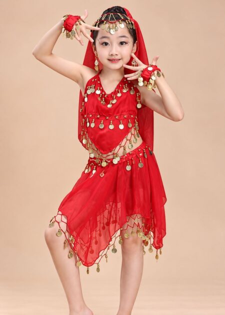 Trang phục Ấn Độ múa bụng belly dance trẻ em yếm váy đỏ