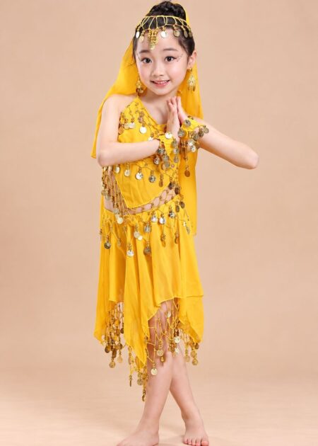 Trang phục Ấn Độ múa bụng belly dance trẻ em yếm váy vàng