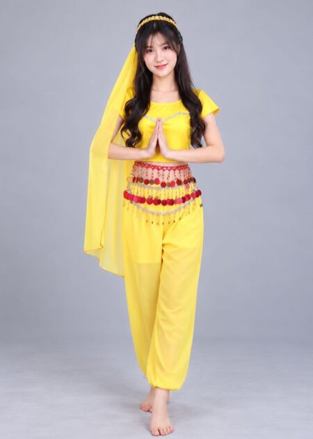 Trang phục Ấn Độ múa bụng belly dance voan kim sa vàng
