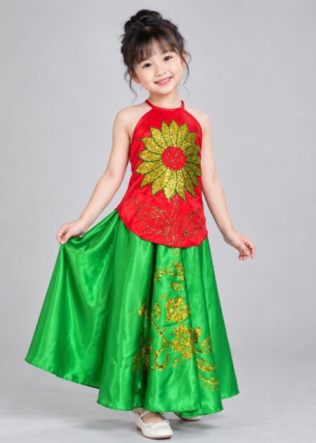 Yếm mầm non phun hoa hướng dương màu đỏ
