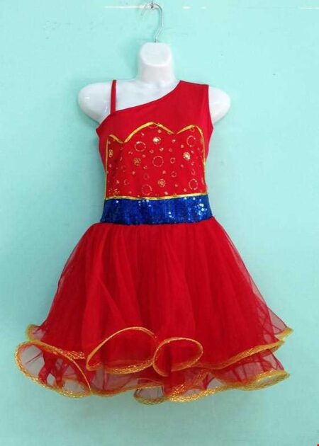 Đầm đỏ kim sa ngực sen trẻ em