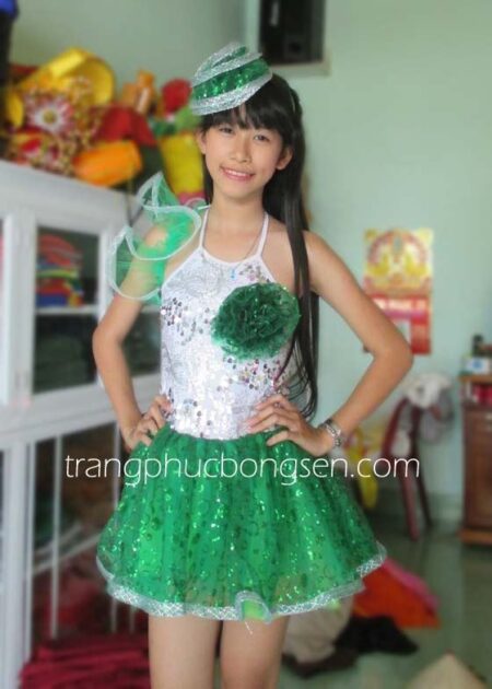 Đầm kim sa trẻ em xanh két + nón cài đầu