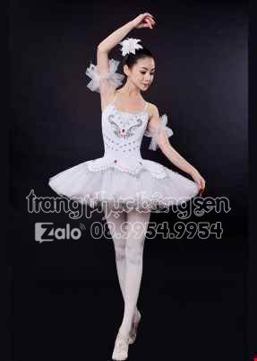 Đầm múa ba lê trắng dán đá