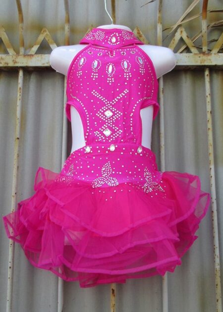 Đầm múa la tinh trẻ em màu hồng đính đá