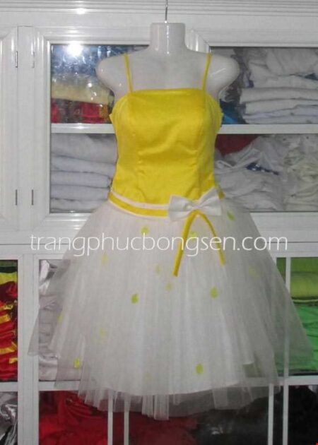 Đầm voan phồng 3 lớp màu vàng