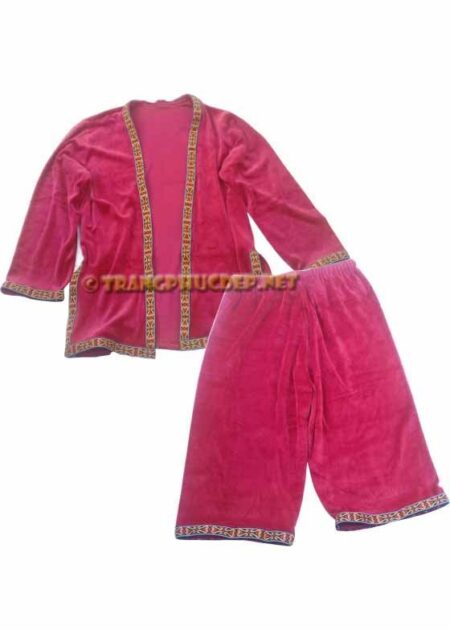 Đồ dân tộc Tày nam, vải nhung đỏ viền thổ cẩm