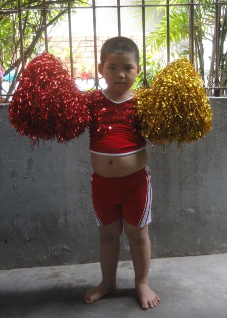 Đồ múa aerobic mầm non nam đỏ phối kim sa