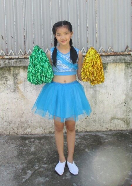 Đồ múa cổ động áo váy xanh dương tiểu học