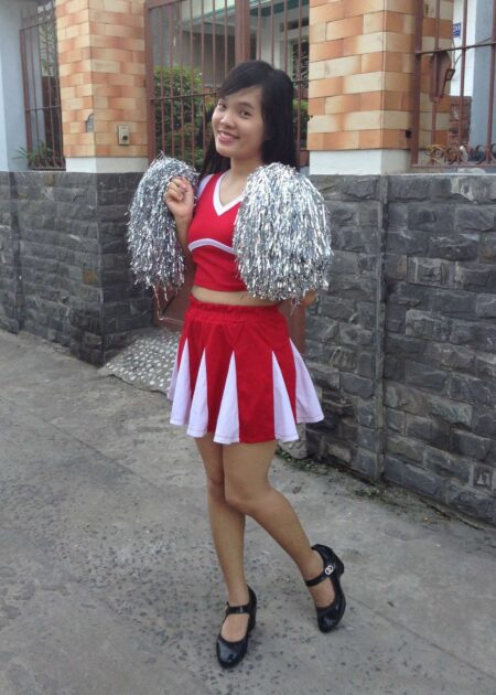 Đồ múa cổ động đỏ phối trắng