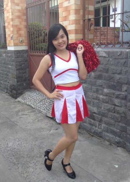 Đồ múa cổ động trắng phối đỏ