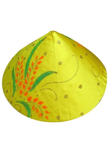 Nón lá nền vàng in hình bông lúa