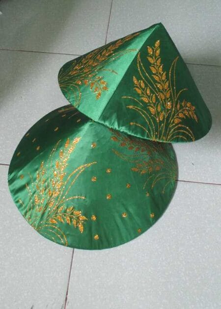 Nón lá nền xanh in hình bông lúa