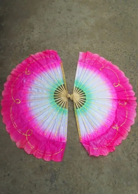 Quạt nan tre 3 màu Hồng - Trắng - Xanh lá
