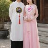 Set trang phục tứ thân nam - nữ trắng hồng phấn