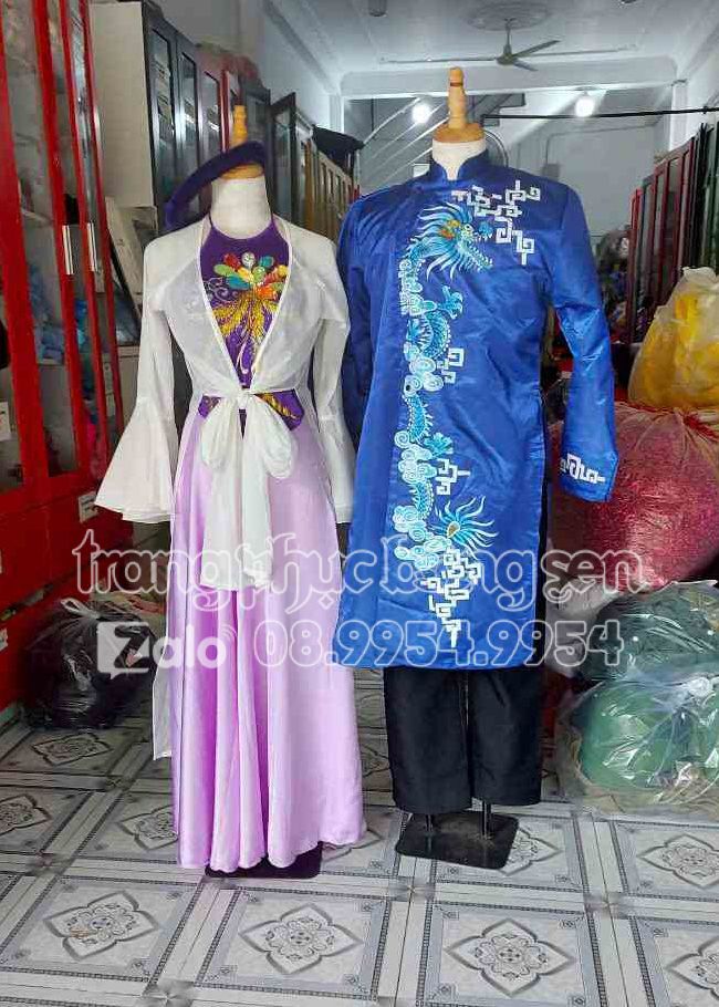 Set trang phục tứ thân nam - nữ xanh tím