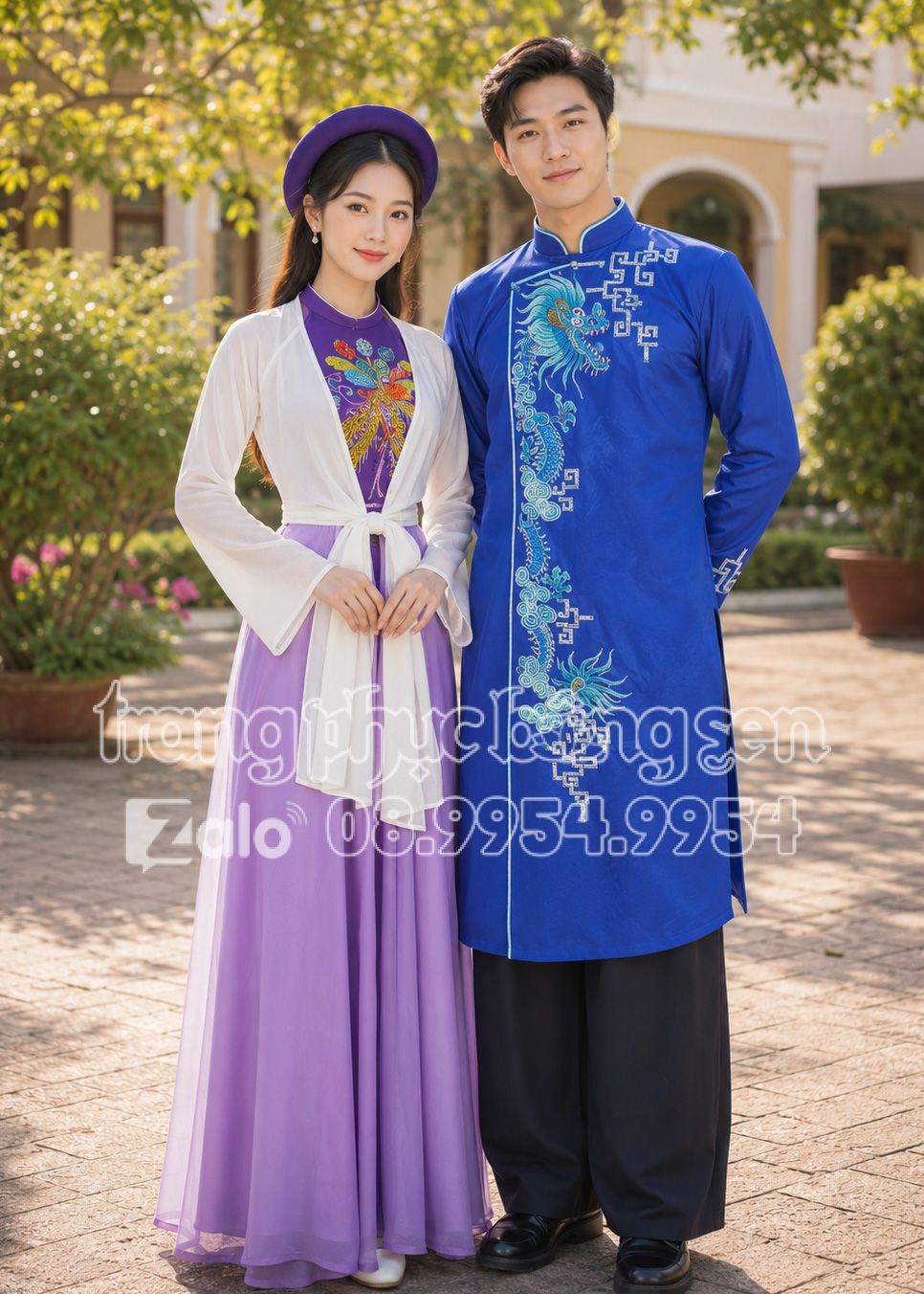 Set trang phục tứ thân nam - nữ xanh tím