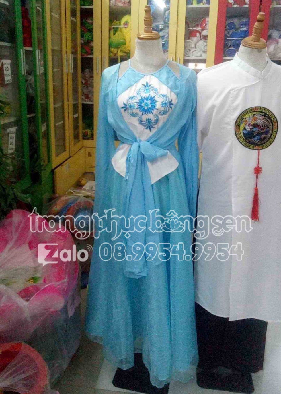 Set trang phục tứ thân nam - nữ xanh trắng