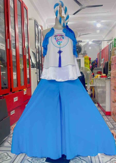 Set yếm quần váy tay bèo xanh dương