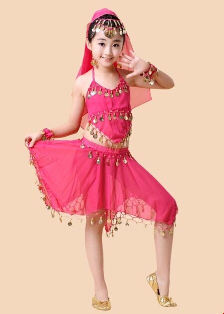 Trang phục Ấn Độ (múa bụng, belly dance) mầm non yếm, váy hồng