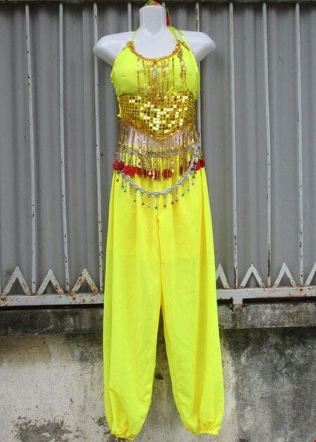 Trang phục Ấn Độ (múa bụng, belly dance) Yếm kim sa, quần vàng