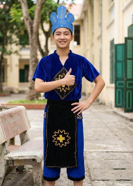 Trang phục Âu Lạc nam nhung xanh có tay