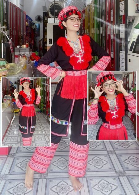 Trang phục biểu diễn 54 dân tộc (lẻ): Dao đỏ áo dài hoa cổ, đai tua rua