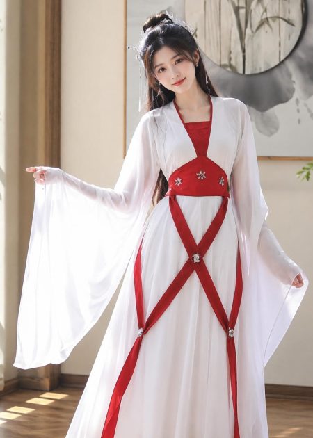 Trang phục cổ Trang múa hát Hằng Nga Tiên Nữ trắng dây đỏ