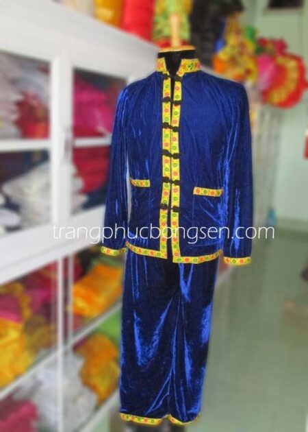 Trang phục dân tộc Tày nam, vải nhung xanh biển, nút vải.