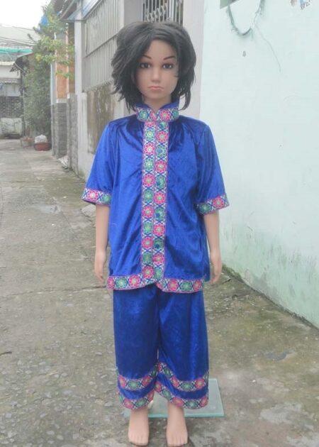 Trang phục dân tộc Thái mầm non nam nhung xanh