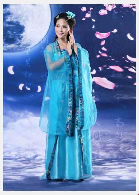 Trang phục Hằng Nga cổ trang lưới xanh biển