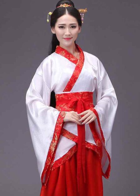 Trang phục Hằng Nga cổ trang phi viền gấm đỏ