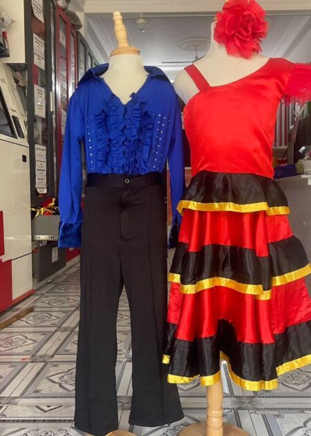 Trang phục khiêu vũ, nhảy Flamenco Tây Ban Nha trẻ em nam xanh dương