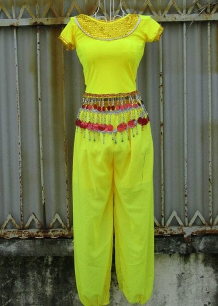 Trang phục múa bụng, belly dance voan vàng - kim sa hột