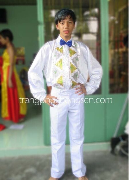 Trang phục múa sơ mi nam vẽ kim tuyến màu trắng