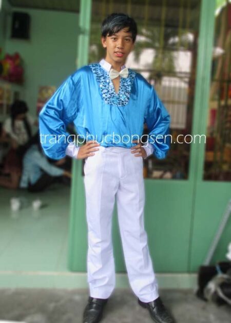 Trang phục múa sơ mi nam viền kim sa màu xanh ngọc