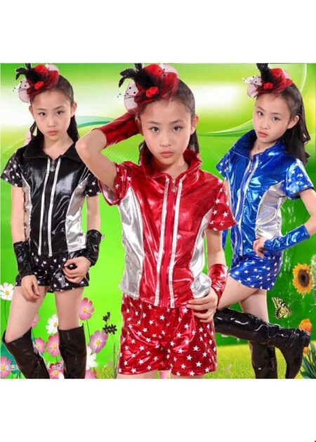 Trang phục nhảy hiện đại áo quần thun da màu xanh họa tiết ngôi sao