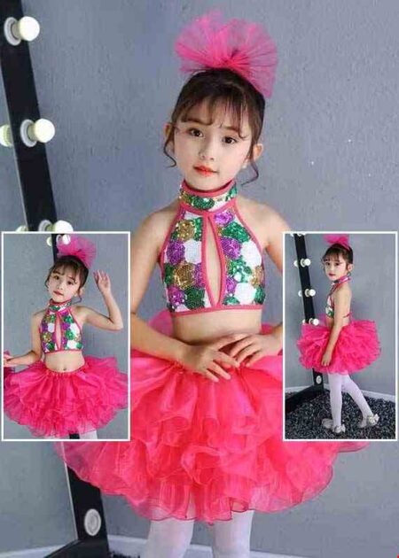 Trang phục nhảy hiện đại yếm váy hồng cute mầm non